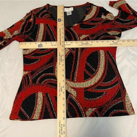 Stunning Red Black Travel Collection V Neck Blouse Top Sexy Size M - Picture 6 of 8